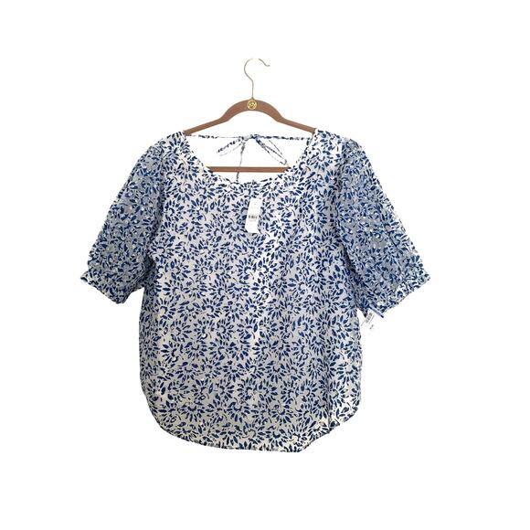 Ann Taylor Tie Back Puff Sleeve Short sleeve top blouse sx LG NWT - Picture 12 of 12